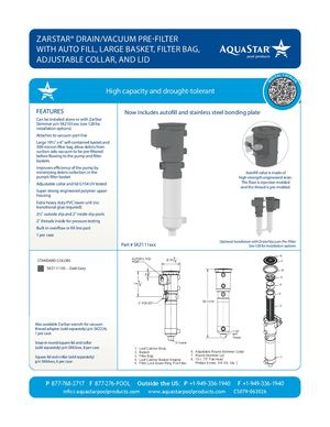 SKZ111xxx - Zar Star Drain Vacuum Pre Filter With Large Basket, Filter Bag, Adjustable Collar And Lid
