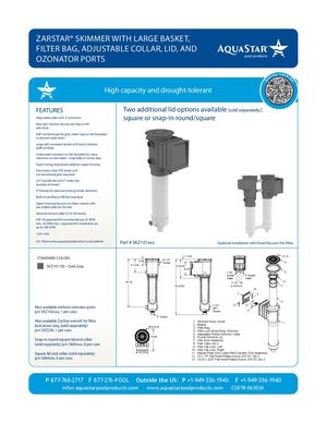 SKZ101xxx - Zar Star Skimmer With Large Basket, Filter Bag, Adjustable Collar And Lid