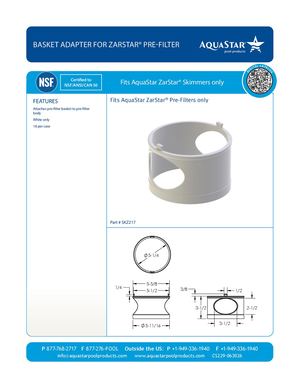 SKZ217 Basket Adapter For Zar Star Pre Filter CS229 121724