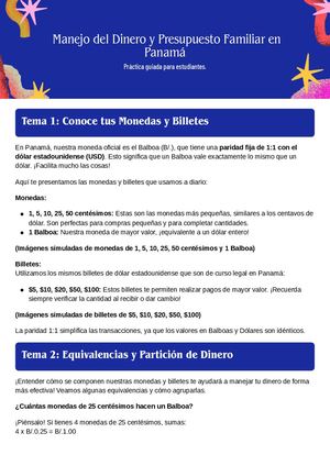 Práctica Educativa Manejo Del Dinero Y Presupuesto Familiar En Panamá