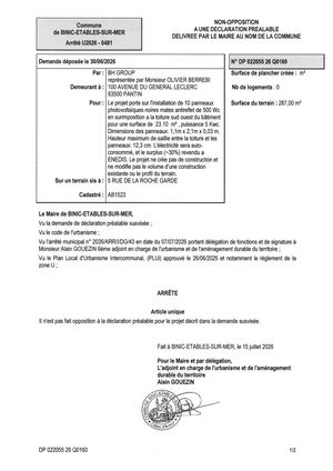 DP 26 Q 0160 - Arrêté