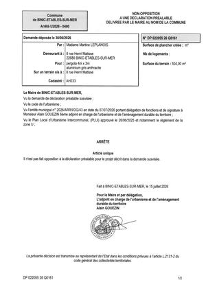 DP 26 Q 0161 - Arrêté