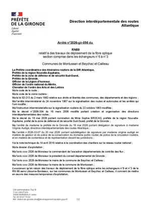 2026 07 15 Pref33 Arrêté N°2026 Gir 056 Rn89 Ech6 Ech3 Tx Fo Conseil Fibre Aout Odt