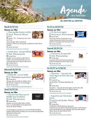 Agenda de la semaine du 20 au 26 juillet 2026
