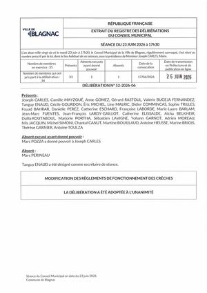 Règlements de fonctionnement des crèches pour l'année 2026/2027