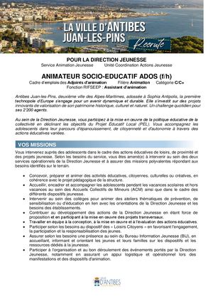 Annonce Animateur Socio-éducatif ADOS
