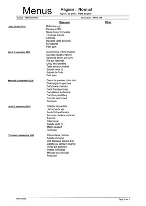 Menu Du 31 Août Au 04 Septembre 2026