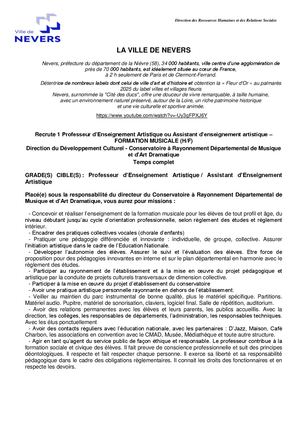 Professeur D’enseignement Artistique Ou Assistant D’enseignement Artistique Formation Musicale