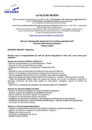 Responsable équipe état Civil Et Affaires Générales