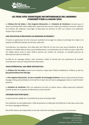 Communiqué de Presse - Partenariat Tourisme Ardennes
