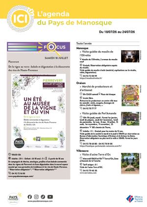 Agenda Pays de Manosque du 18 au 24 juillet