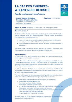 09 26 Appel à Candidatures Manager Stratégique Production Rds Adjoint Sous Direction Saa