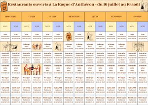 Restaurants Ouverts à La Roque Du 16 Juillet Au 16 Août