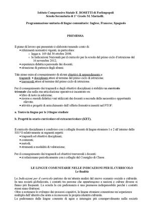 Programmazione Lingue Nuove Indicazioni Nazionali