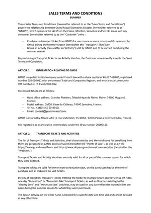 GMDS (Flaine, Morillon, Samoëns, Sixt) summer Terms and Conditions of Sale