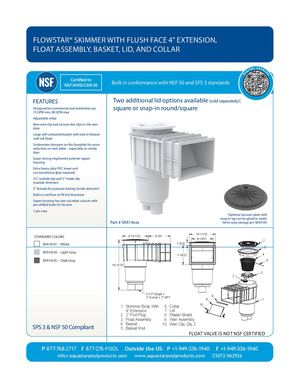 SKR14xxx - Flow Star Skimmer With Flush Face 4'' Extension, Float Assembly, Basket, Lid And Collar