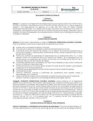 Ci De R 01 R3 Reglamento Interno De Trabajo (Rit)