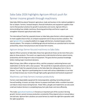 Saba Saba 2026 highlights Agricom Africa’s push for farmer income growth through machinery