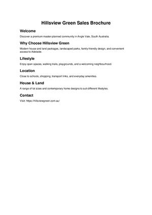 Hillsview Green Sales Brochure