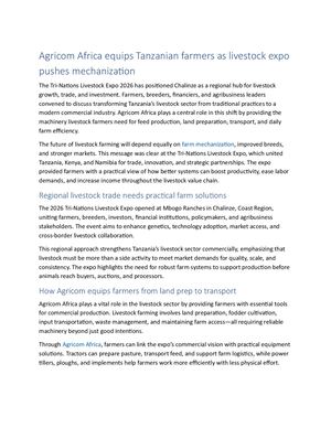 Agricom Africa equips Tanzanian farmers as livestock expo pushes mechanization