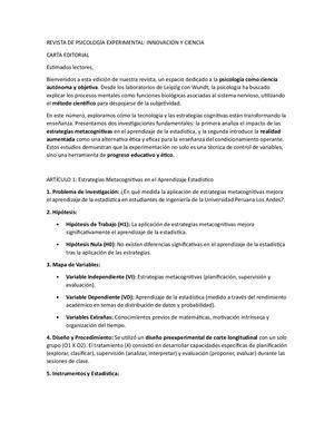 Revista De Psicología Experimental