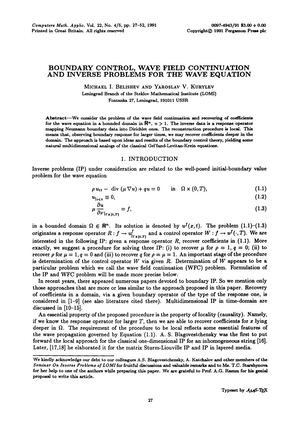Belishev, M I , And Y V Kurylev, 1991, Boundary Control, Wave Field Continuation And Inverse Problems For The Wave Equation