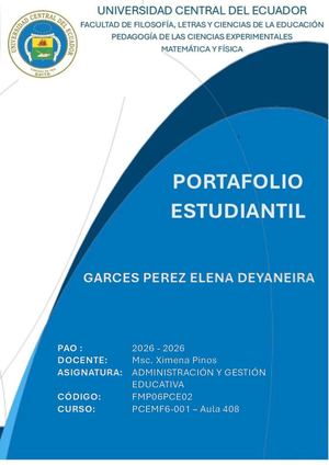 Garcés Elena 6A Portafolio Estudiantil Administración Y Gestión Educativa