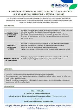 La Direction Des Affaires Culturelles Et Artistiques Adjoint Du Patrimoine Section Jeunesse