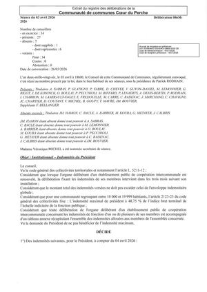 Délib 086M 2026 - Institutionnel - Indemnités Du Président VISEE