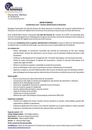 Fiche De Poste Cdd Coordination Gestion Adm Finc 07 2026