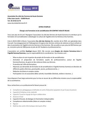 Fiche de poste Adulte Relais formation sensibilisation