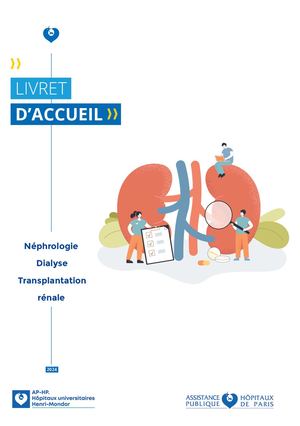 Livret D'accueil Nephrologie, Dialyse, Transplantation Rénale