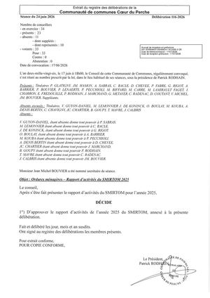 Délib 116 2026 - Ordures Ménagères - Rapport D'activités Du SMIRTOM 2025 VISEE