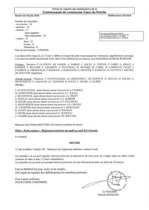 Délib 120 2026 -Petite Enfance - Règlement Intérieur Du Multi Accueil Per'chouette VISEE