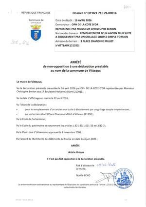 Arreté Dp 021710 26 00014 Non Opposition Du 09 06 2026