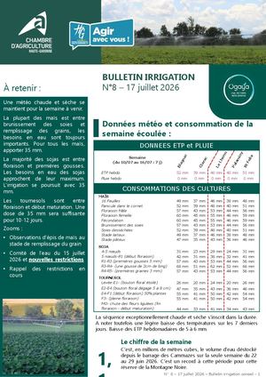 Bulletin Irrigation n°8 - Eté 2026
