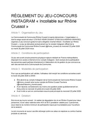 Règlement Jeu Concours Instagram