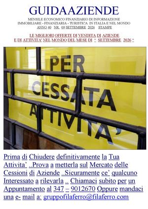 6A/ 2026 Guidaaziende 2026 6 A1 Settore Alberghiero Speciale Settore Alberghiero Catalogomensile Elencooffertedicessioneaziendale Settembre 2026