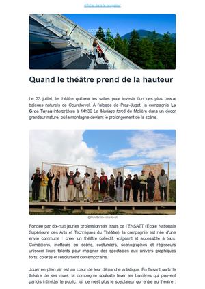 CP Quand Le Théâtre Prend De La Hauteur Avec La Compagnie Du Gros Tuyau