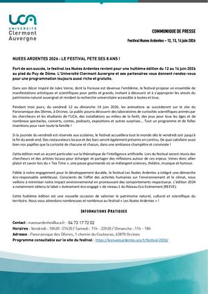 Communique De Presse Festival Nuees Ardentes 2026