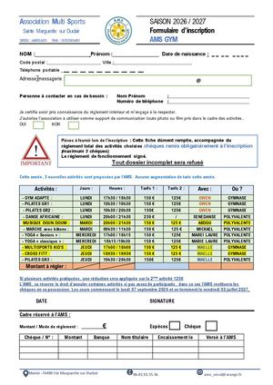 Fiche Inscription 2026 2027