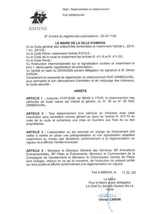 26 AT 1136 Reglementation Stationnement Rue Gribeauval Jusqu'au 31 07 26 Publié Le 17 07 26