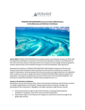 Ponant Explorations, New Bahamas + Caribbean 2028 Itinerary