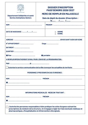 Formulaire d'inscription Pass Senior 2026-2027
