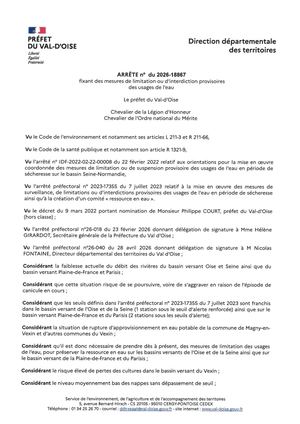 2026 Arrêt Préfectoral Du 17 07 2026 Fixant Des Mesusres De Limitation Interdictions Usages Eau