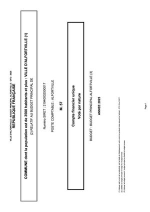 Budget Principal Alfortville - Compte Financier Unique - 2025
