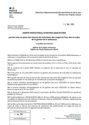 Arrêté préfectoral 17 07 2026