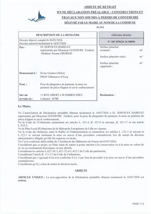 26-314 Arrêté De Retrait / DP 059636 26 00056 / 11  RUE OBERT