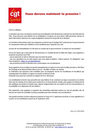 Cp Cgtspectacle Nous Devons Maintenir La Pression !