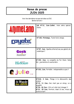Revue De Presse Juin 2025